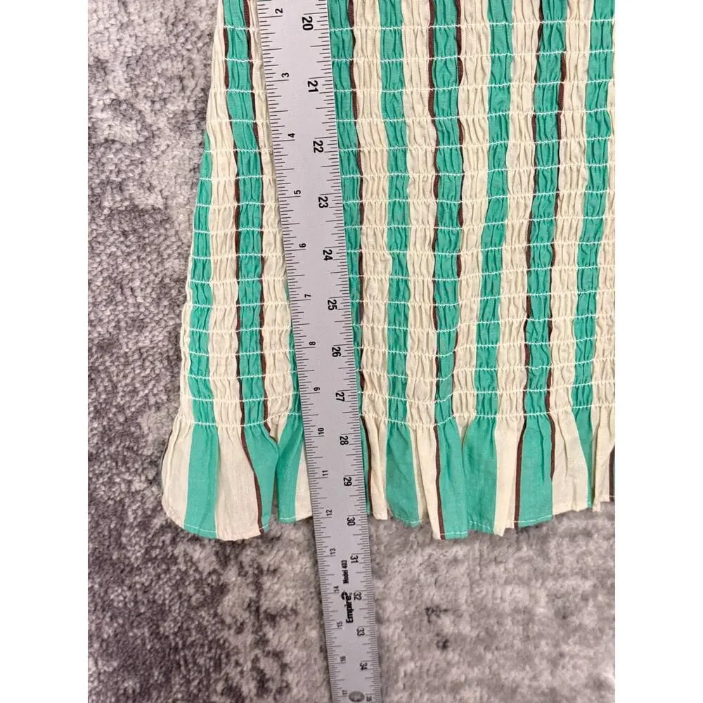 Free People Dress Small Womens Rylee Green Striped Smocked Mini